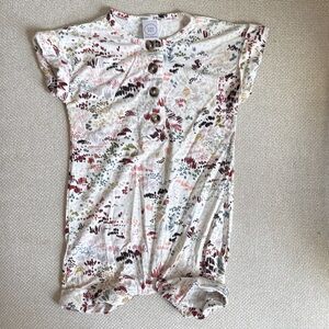 Lou Lou small shop bamboo Girls' Cream Floral Short-Sleeve Pajama Romper